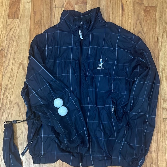 NAUTICA GOLF  men’s golf windbreaker Sz L folds into a pouch clips to bag! - Picture 2 of 5
